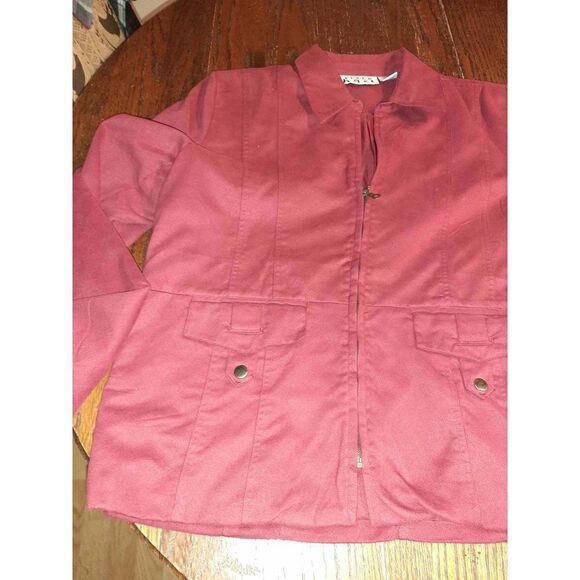 Large Keren Hart Red Jacket Jacket Shirt Blazer Full Zip V Neck Red - Picture 3 of 4